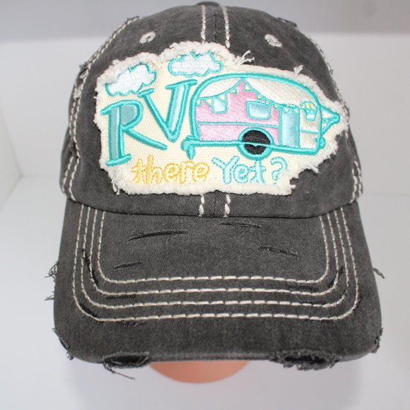 4350 District Black RV There Yet? Distressed Adjustable Strapback Baseball Hat - Picture 1 of 8